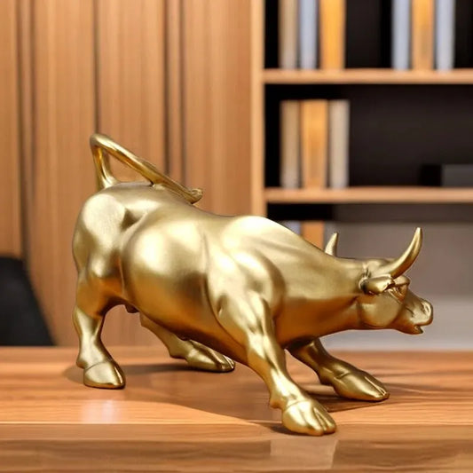 NORTHEUINS Wall Street Bull Market Statue – Feng Shui Wealth Figurine for Office & Desktop Decor