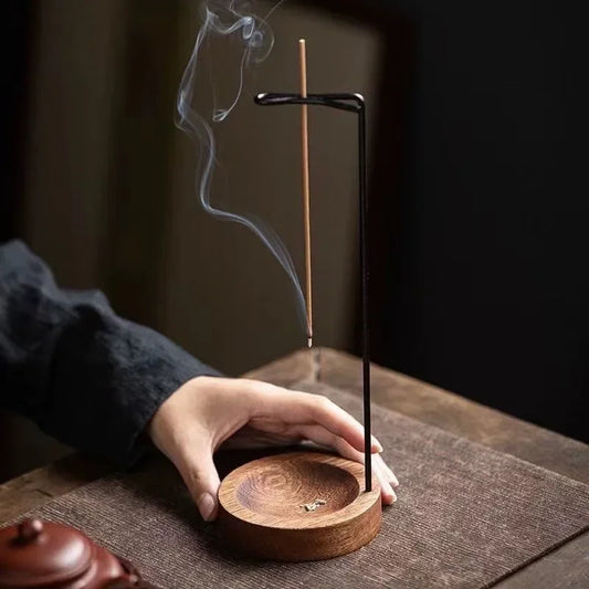 Creative Upside-Down Incense Burner – Wooden Round Stick Holder for Home, Yoga & Bedroom Decor
